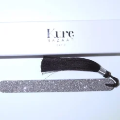 Glitzer Nagelfeile Silber mit schwarzem Pompon